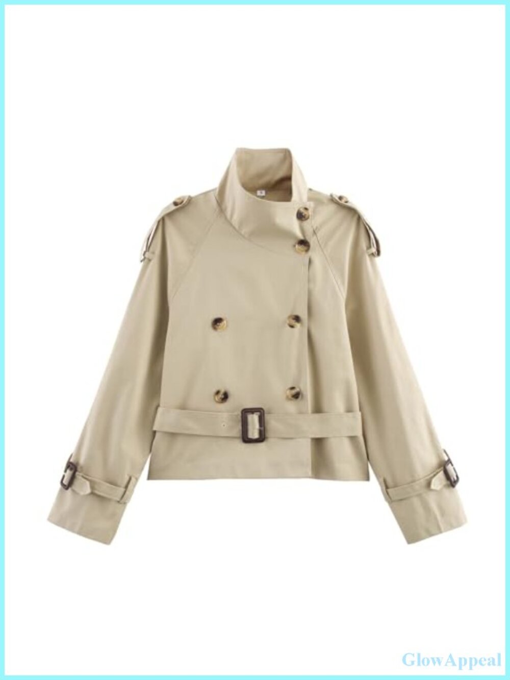 Women's Double Breasted Stand Collar Belted Cropped Trench Coat